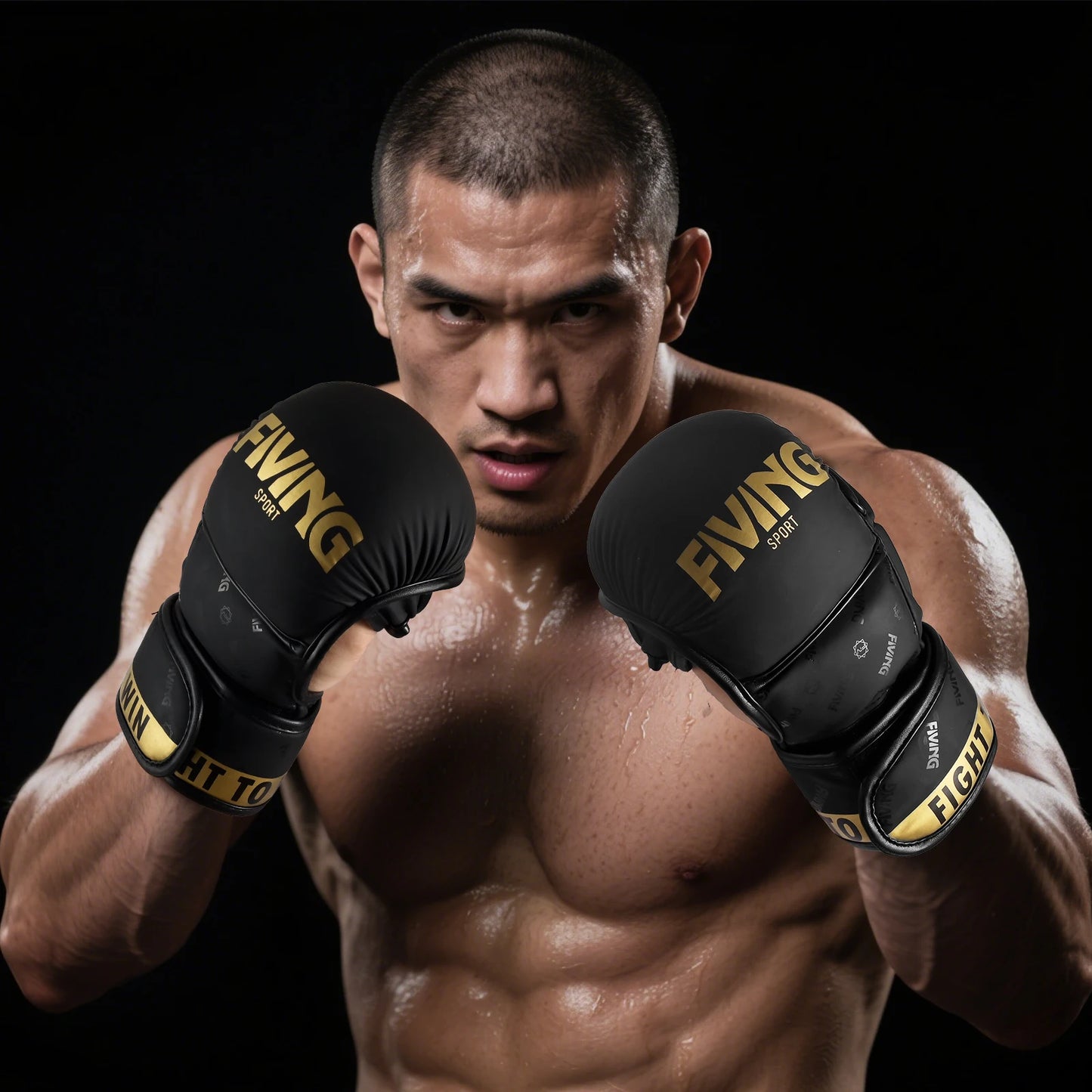 FIVING gants MMA or noir gants de boxe ouverts, arts martiaux masculins et féminins, sports de combat, MMA, boxe, Muay Thai, Taekwond