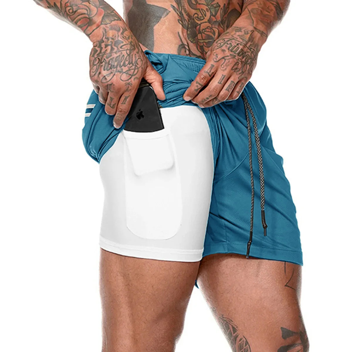 Short de Sport 2 en 1 pour hommes, vêtements de Sport, Short de course à Double pont, bas de plage, été, Fitness, entraînement, Jogging, pantalons courts pour hommes
