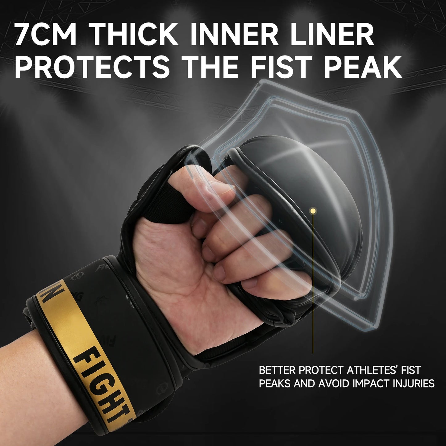FIVING gants MMA or noir gants de boxe ouverts, arts martiaux masculins et féminins, sports de combat, MMA, boxe, Muay Thai, Taekwond