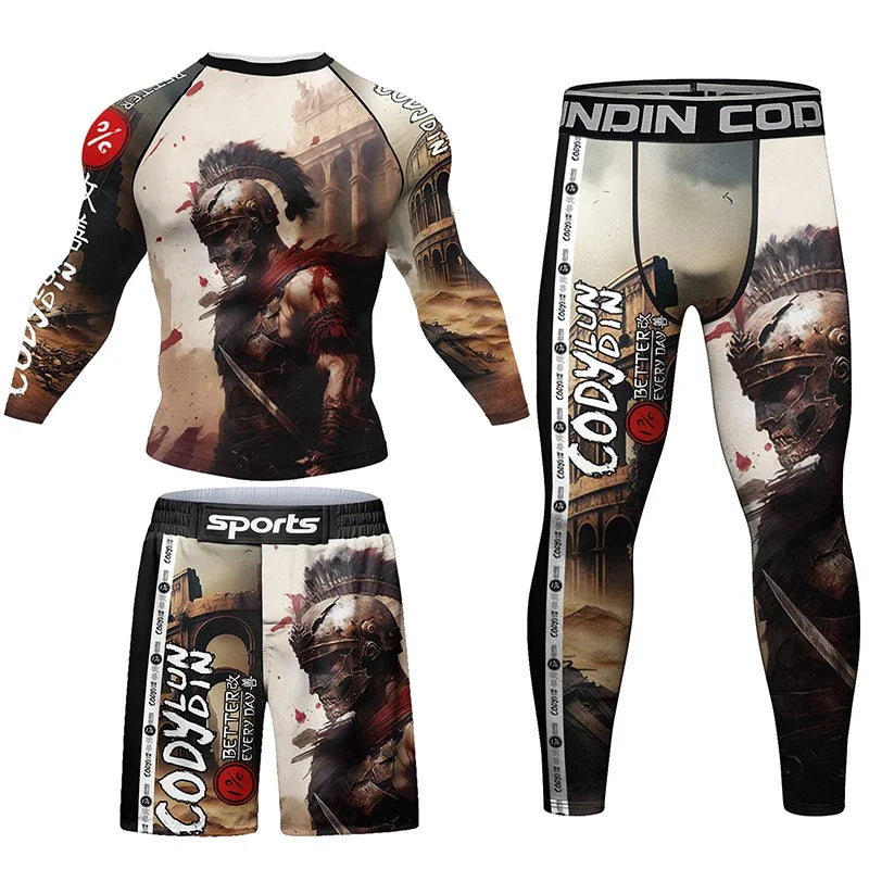 Mma vêtements homme Rashguard T-shirt + pantalon ensembles anti-éruption Jiu jitsu MMA chemise de Compression + short Bjj maillots de boxe combinaisons de Sport