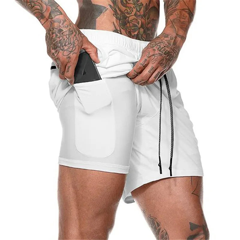 Short de Sport 2 en 1 pour hommes, vêtements de Sport, Short de course à Double pont, bas de plage, été, Fitness, entraînement, Jogging, pantalons courts pour hommes