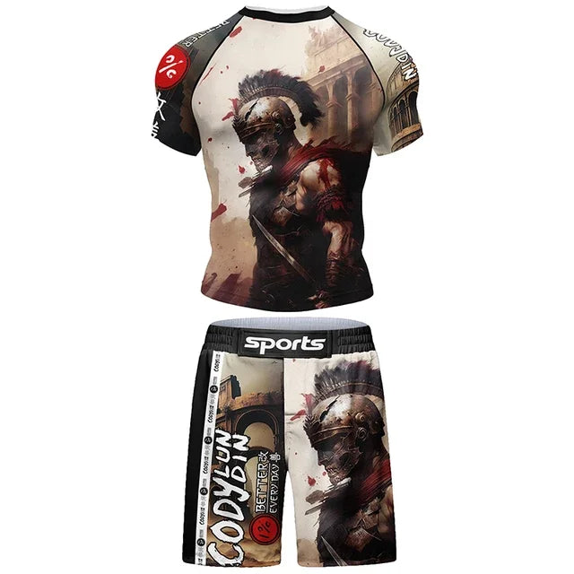 Mma vêtements homme Rashguard T-shirt + pantalon ensembles anti-éruption Jiu jitsu MMA chemise de Compression + short Bjj maillots de boxe combinaisons de Sport