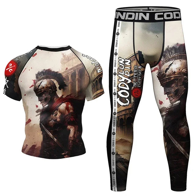 Mma vêtements homme Rashguard T-shirt + pantalon ensembles anti-éruption Jiu jitsu MMA chemise de Compression + short Bjj maillots de boxe combinaisons de Sport