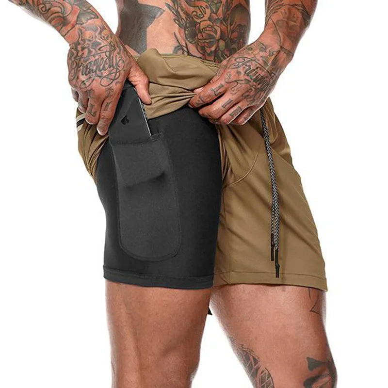 Short de Sport 2 en 1 pour hommes, vêtements de Sport, Short de course à Double pont, bas de plage, été, Fitness, entraînement, Jogging, pantalons courts pour hommes