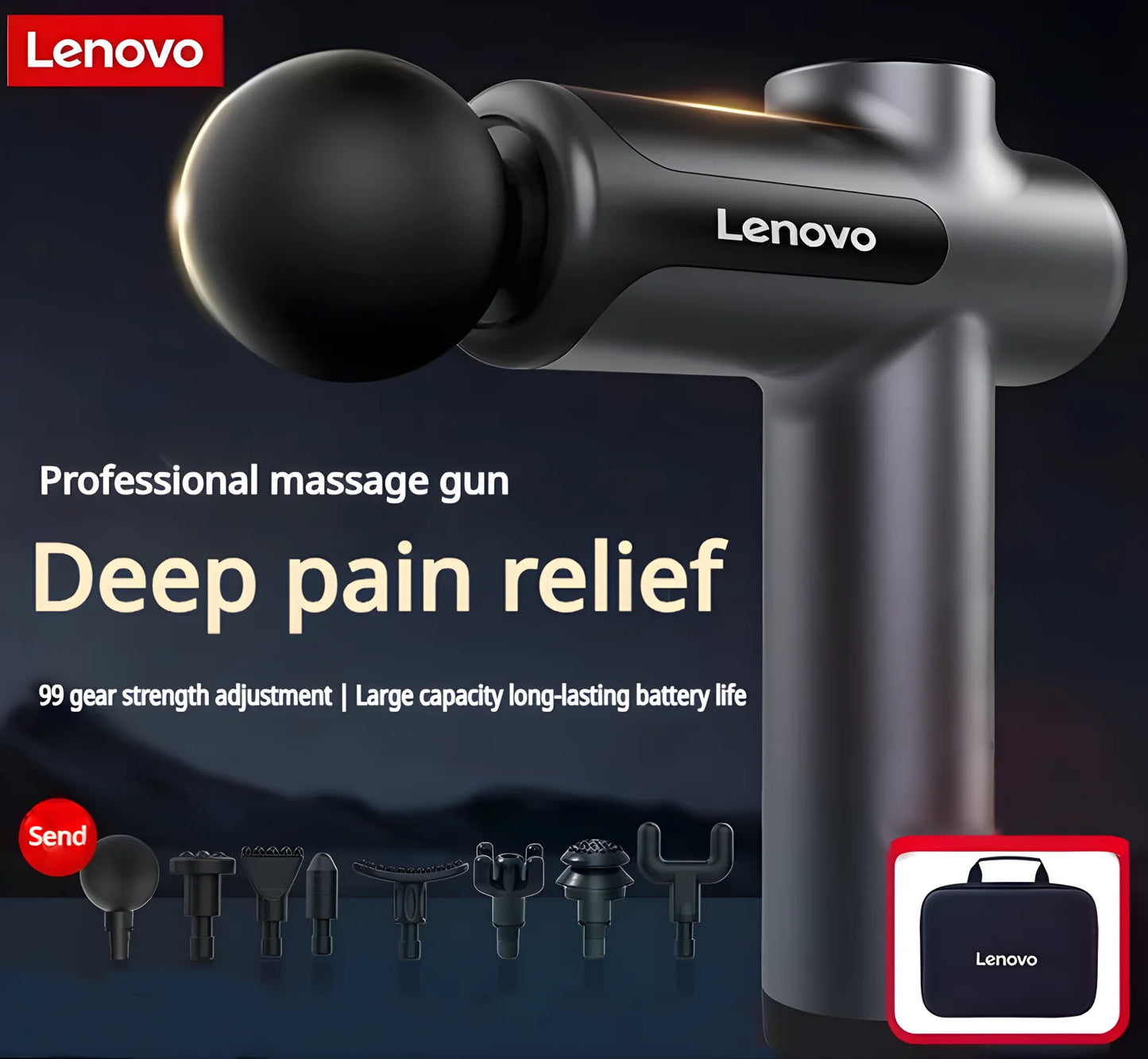 Lenovo – pistolet Fascia de marque, soulage en profondeur les douleurs musculaires, équipement de Fitness et de Relaxation, écran tactile LED, 8 têtes de Massage, cadeaux