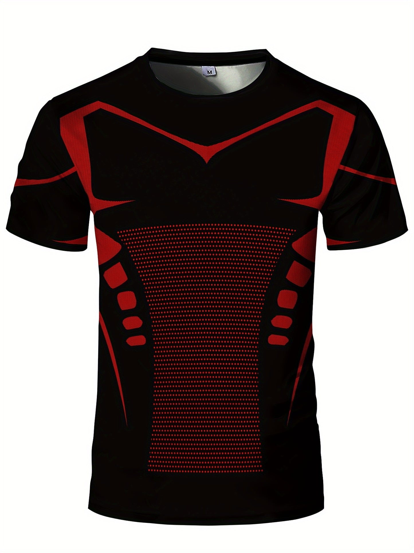Men'S High Elasticity Quick Dry Sports T-Shirt, Geometric-Patterned Polyester Knit Fabric, Crew Neck Short Sleeve Tear Resistant Top for Running, Yoga, Hiking & Outdoor Activities - Summer Casual Fit