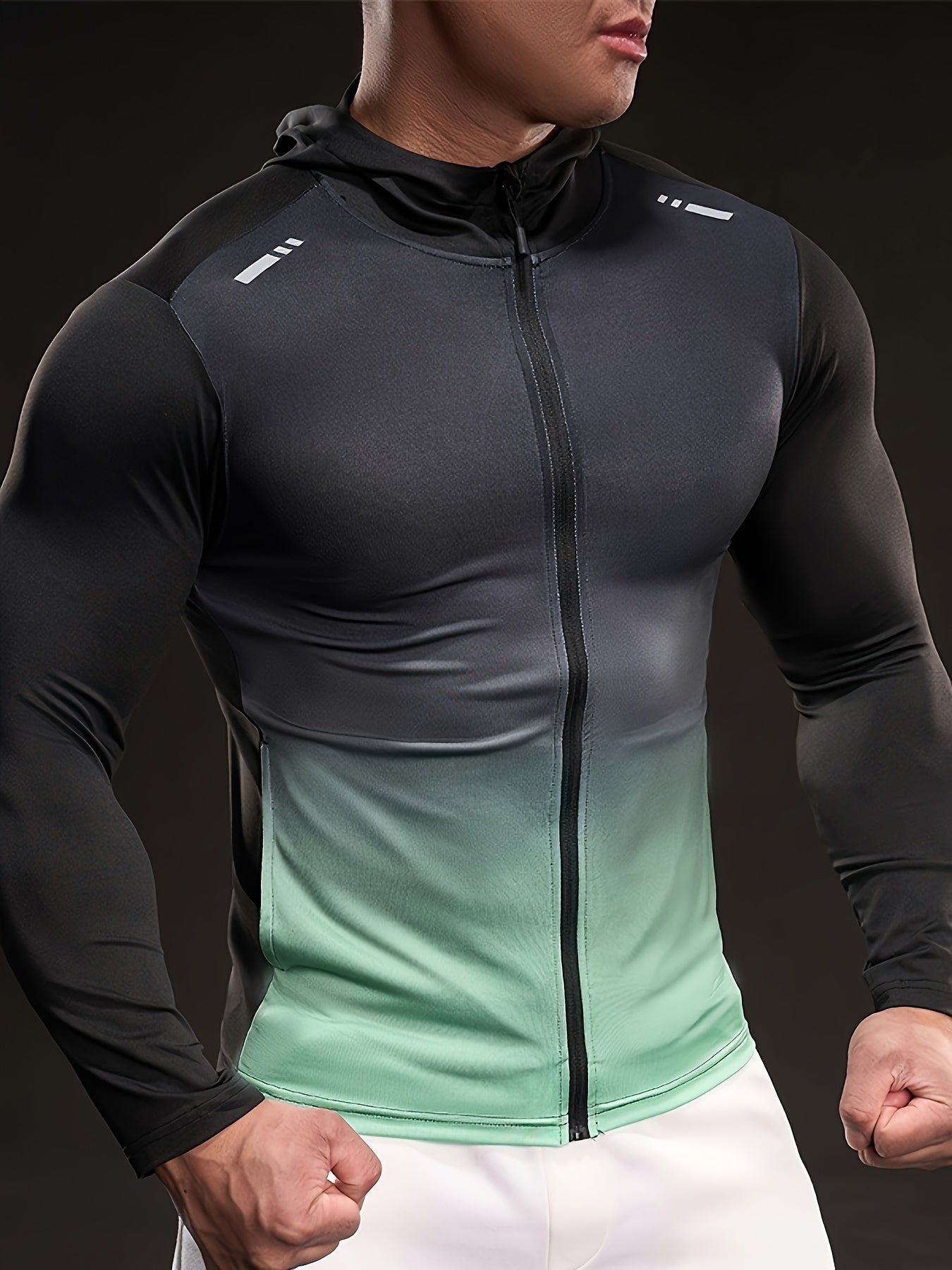 Men'S Black Ice Slicky Fiber Hoodie - Long Sleeve, High-Stretch, Zip-Up Sports Top with Zipper Pockets, Perfect for Fitness & Outdoor Activities, Outdoor Sports Top|Zippered Hoodie|Stretchy Fabric