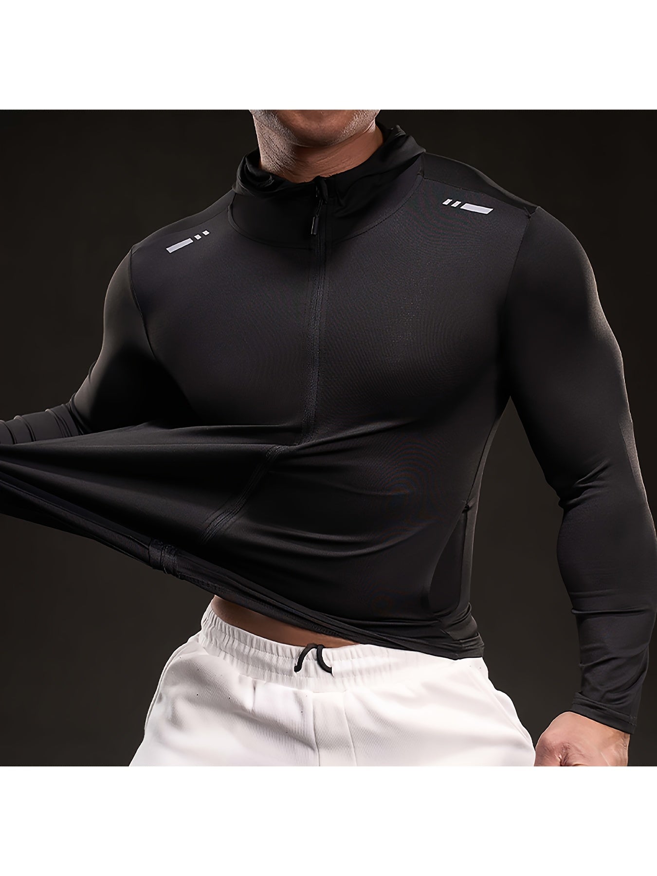 Men'S Black Ice Slicky Fiber Hoodie - Long Sleeve, High-Stretch, Zip-Up Sports Top with Zipper Pockets, Perfect for Fitness & Outdoor Activities, Outdoor Sports Top|Zippered Hoodie|Stretchy Fabric
