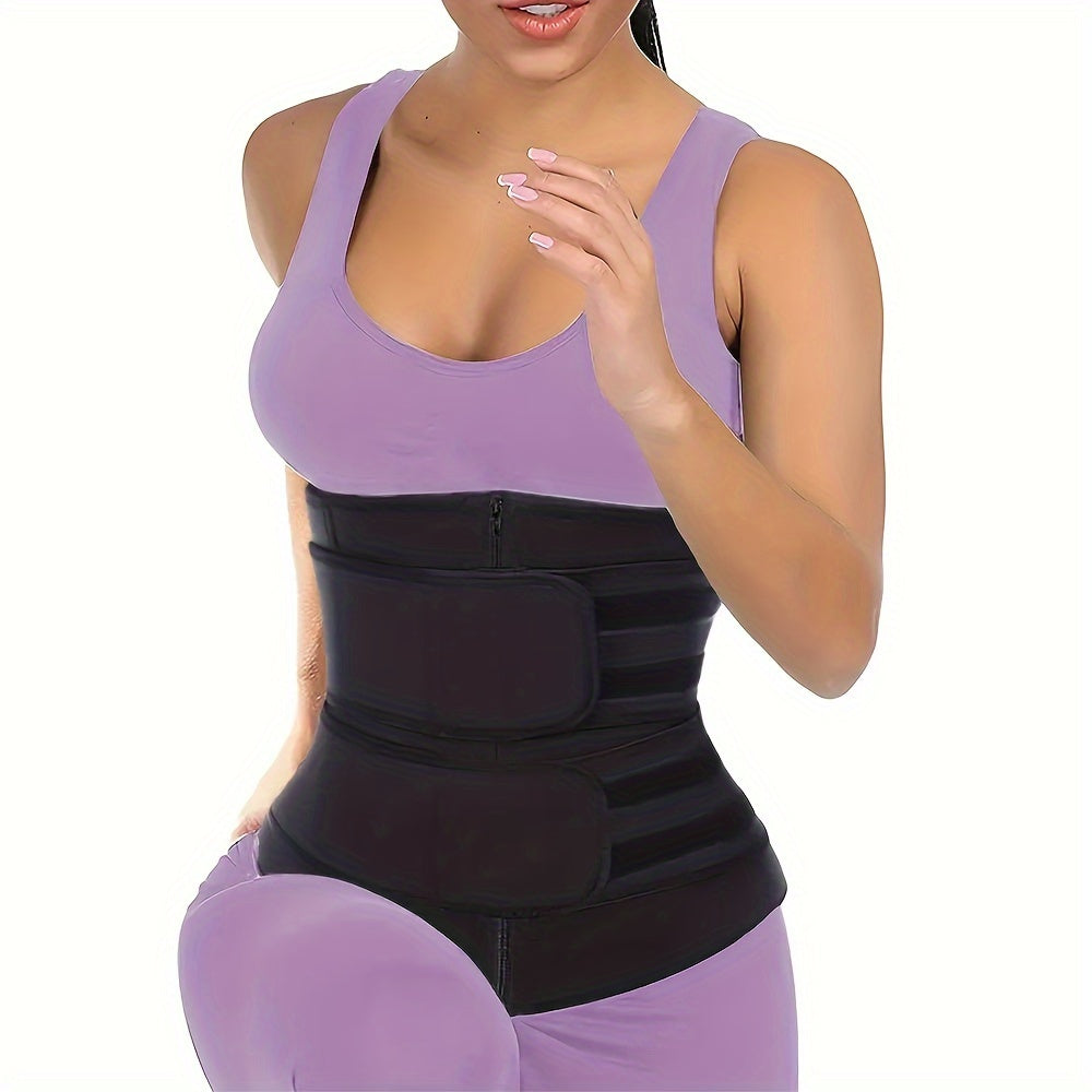 1pc Zipper Waist Trimmer With Double Belt, Waist Trainer, Hook & Loop Fastener Compression Cincher, Women's Underwear & Shapewear