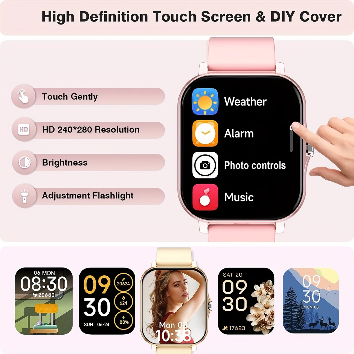 New 1.83-inch Full Touch Screen Silicone Strap Smartwatch for Men and Women, Fitness Tracker with Customizable Dial, Wireless Calling & App Connectivity, 100+ Sports Modes (Hiking, Climbing, Basketball), Remote Camera Control