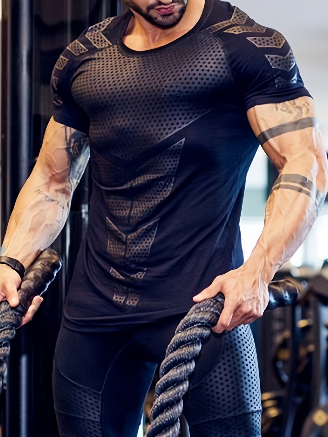 Men's Stretch Quick-drying Breathable Short Sleeve Round Neck Compression T-shirt For Body Building And Training