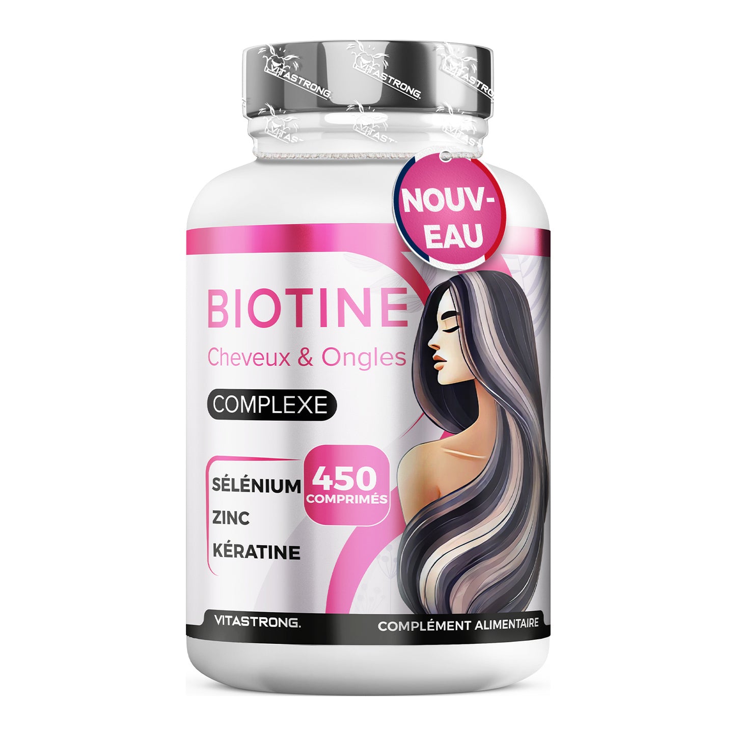Vitastrong Biotin 450 High-Dose Tablets (15 Months) – Biotin Complex Premium with Keratin, Selenium, Zinc, Bamboo, Hair, Skin, and Nail Vitamins for Hair Growth