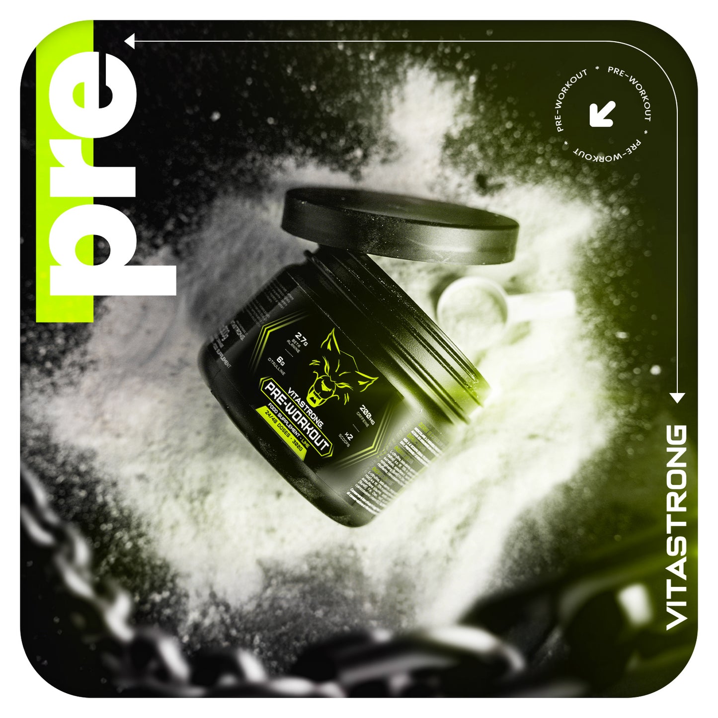 Powerful Pre-Workout Booster 300g Lime Flavor, Vegan Preworkout with Vitamin B12, Citrulline, Beta Alanine, Caffeine, Taurine, AstraGin, Vitastrong (24 Servings, 1 Pack)