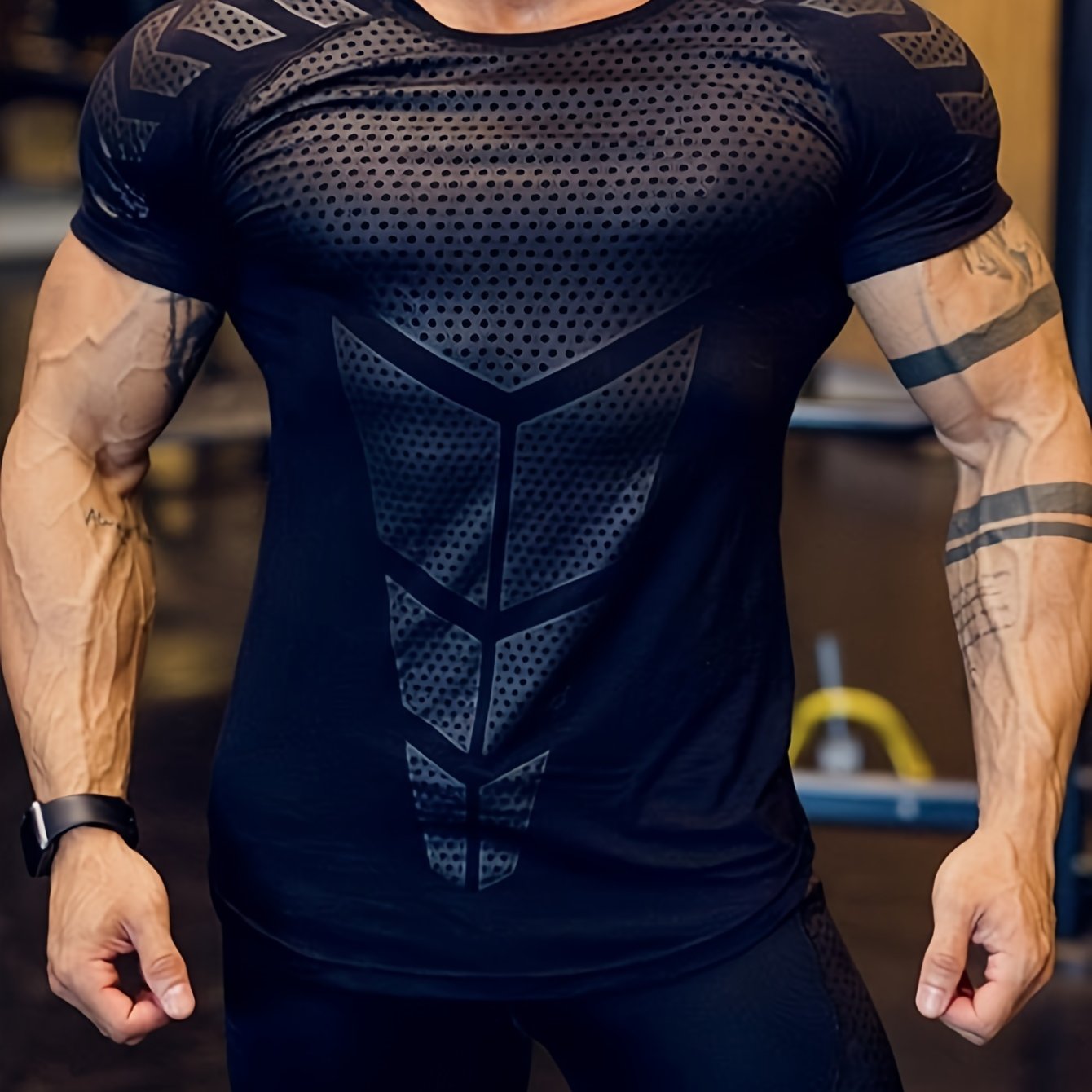 Men's Stretch Quick-drying Breathable Short Sleeve Round Neck Compression T-shirt For Body Building And Training