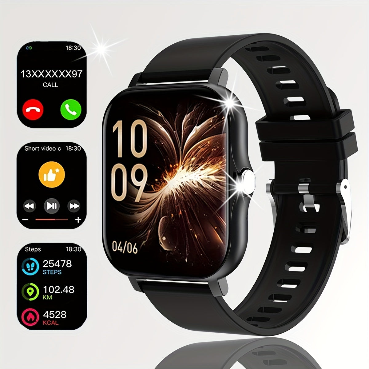New 1.83-inch Full Touch Screen Silicone Strap Smartwatch for Men and Women, Fitness Tracker with Customizable Dial, Wireless Calling & App Connectivity, 100+ Sports Modes (Hiking, Climbing, Basketball), Remote Camera Control