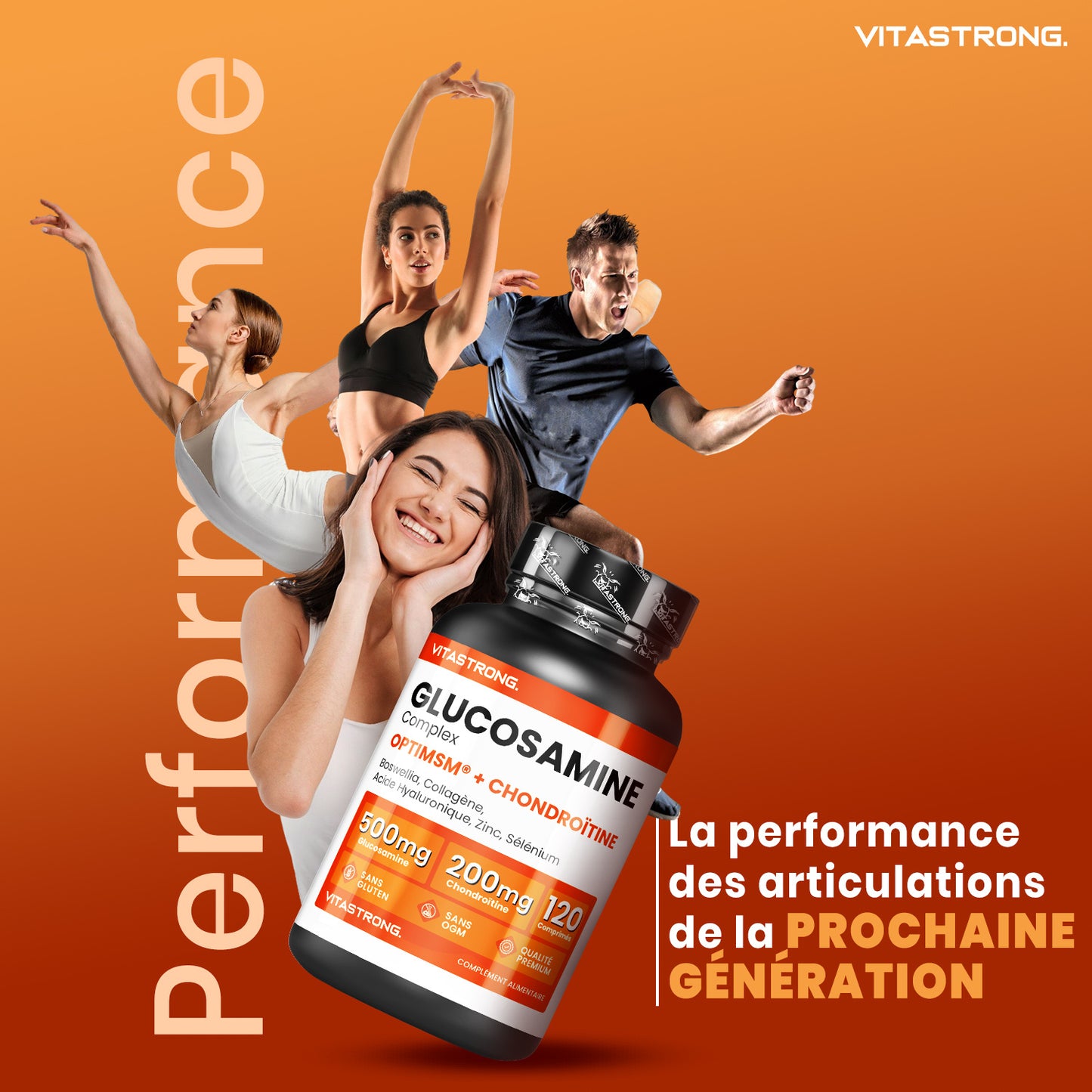 Vitastrong Glucosamine Chondroitin with MSM, Collagen, Hyaluronic Acid, Zinc, Selenium, Manganese, Boswellia for Bones, Joints, Cartilage, Premium Natural Chondroitin Glucosamine Complex