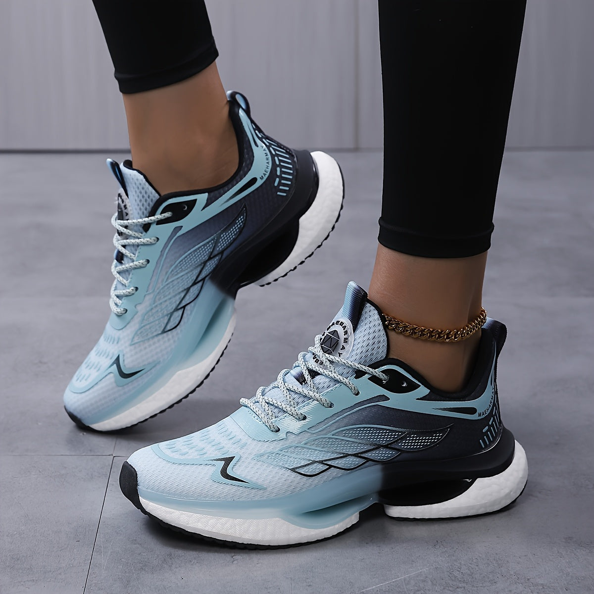 Women's Plus Size 6-12 Athletic Sneakers - Lightweight, Breathable Mesh Running Shoes with Shock Absorption, Non-Slip Sole, Lace-Up Closure in Black/Teal, White/Blue, Light Blue/Dark Teal - Casual Low-Top Design for All Seaso