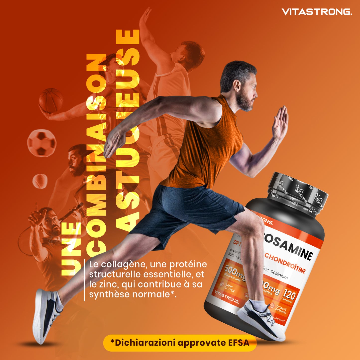 Vitastrong Glucosamine Chondroitin with MSM, Collagen, Hyaluronic Acid, Zinc, Selenium, Manganese, Boswellia for Bones, Joints, Cartilage, Premium Natural Chondroitin Glucosamine Complex