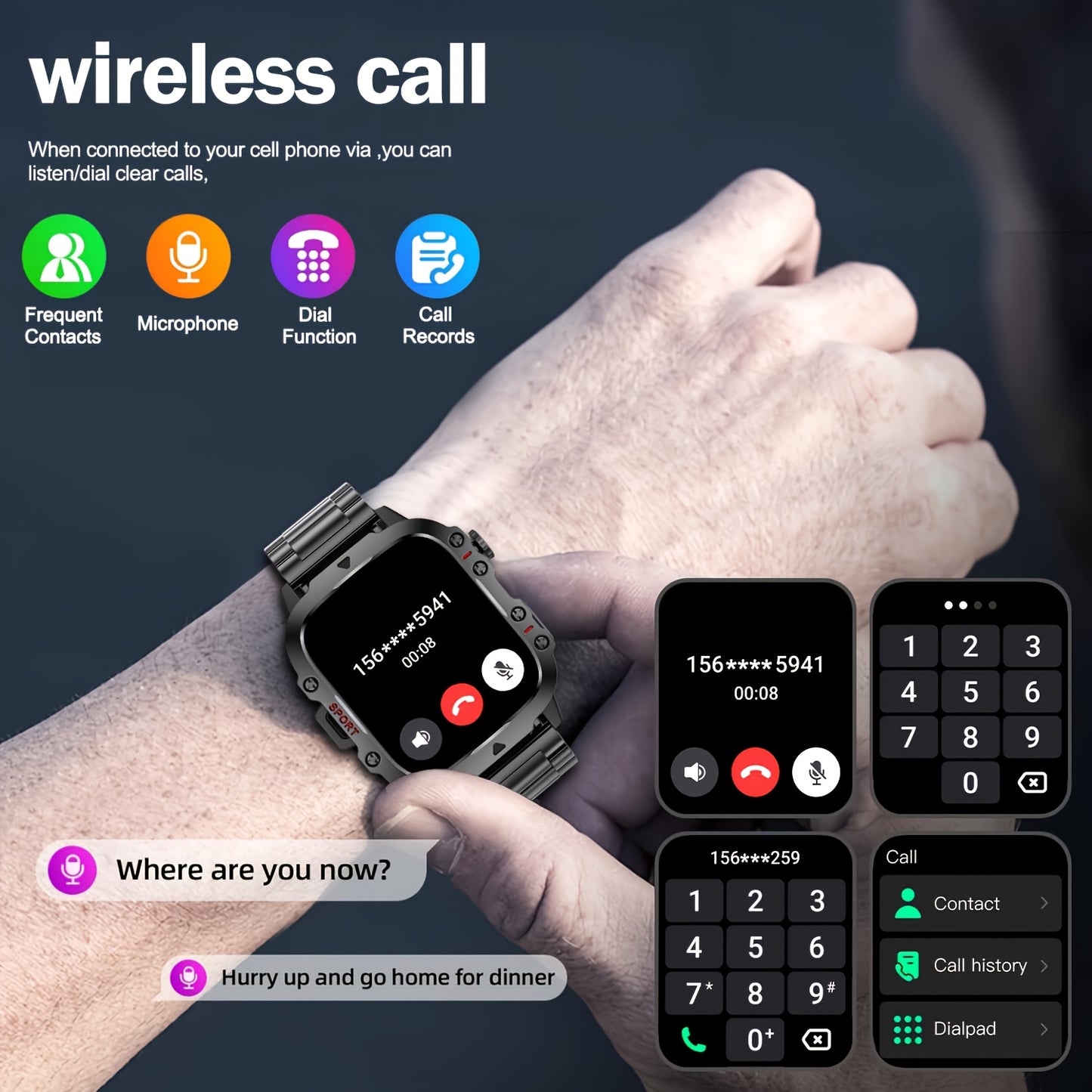 New Rugged Smart Watch for Men Wireless Talk Sports Fitness AI Voice Outdoor 100+ Sports Mode Outdoor Smart Watch