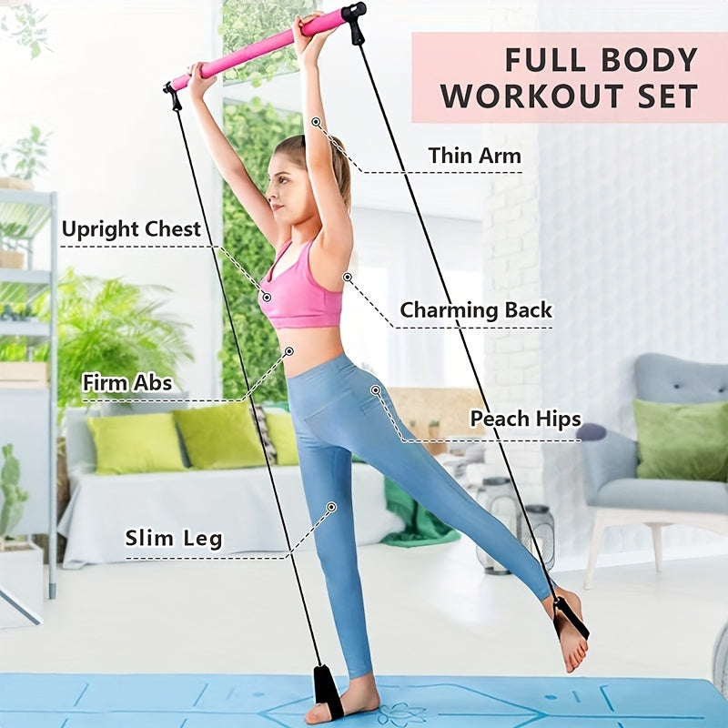 1pc Lingpeng Pilates Bar Kit with Colorful Resistance Bands - Stainless Steel Fitness Equipment for Men & Women, Ideal for Home Gym, Yoga, Squats & Full Body Shaping - Lightweight, Easy to Assemble & Carry, Gym Accessories