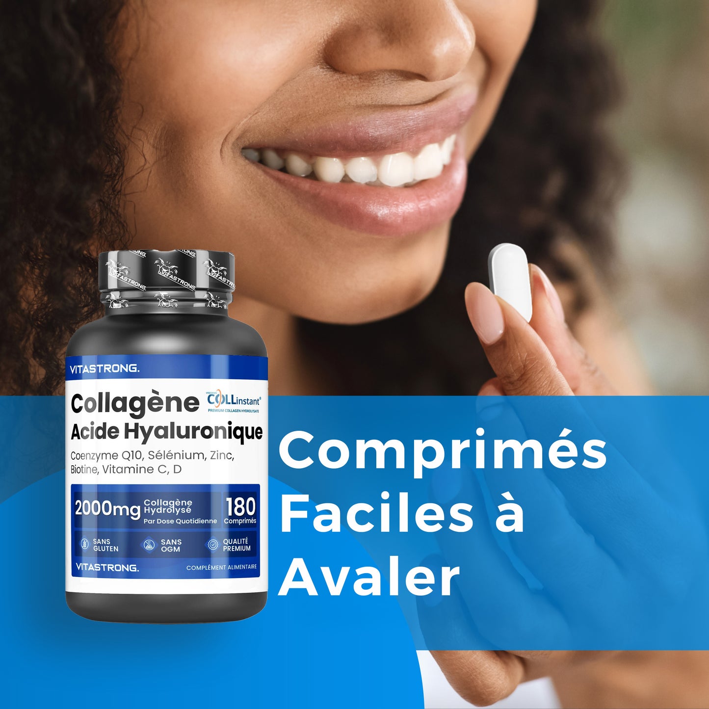 Collagen and Hyaluronic Acid 180 Tablets, Hydrolyzed Collagen 2000mg with Biotin, CoQ10, Zinc, Selenium, Vitamins C & D, Skin, Bone, and Joint Supplement