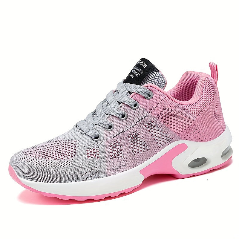 Lightweight Mesh Lace Up Sneakers, Fashion Air Cushion Running Sports Shoes, Women's Footwear