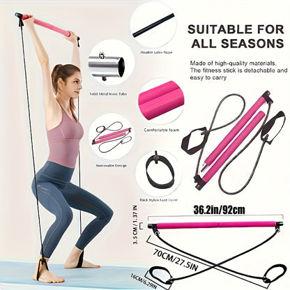 1pc Lingpeng Pilates Bar Kit with Colorful Resistance Bands - Stainless Steel Fitness Equipment for Men & Women, Ideal for Home Gym, Yoga, Squats & Full Body Shaping - Lightweight, Easy to Assemble & Carry, Gym Accessories