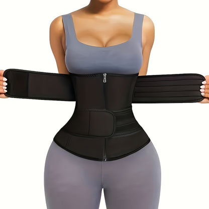 1pc Zipper Waist Trimmer With Double Belt, Waist Trainer, Hook & Loop Fastener Compression Cincher, Women's Underwear & Shapewear