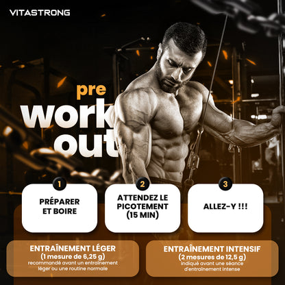 Powerful Pre-Workout Booster 300g Peach Flavor, Vegan Preworkout with Vitamin B12, Citrulline, Beta Alanine, Caffeine, Taurine, AstraGin, Vitastrong (24 Servings, 1 Pack)