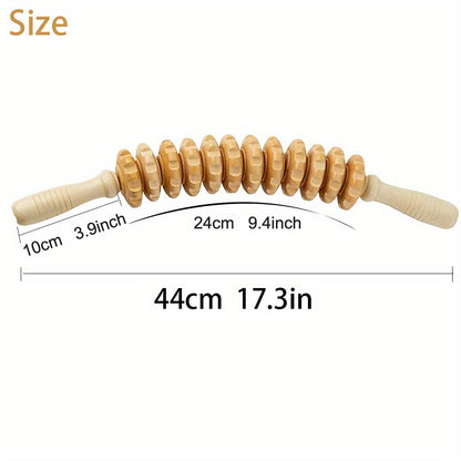 1pc Solid Wood Roller Massager - 12-Wheel Multifunctional Tool for Leg, Hand, and Back, Enhances Meridian Health, Ideal for Full Body