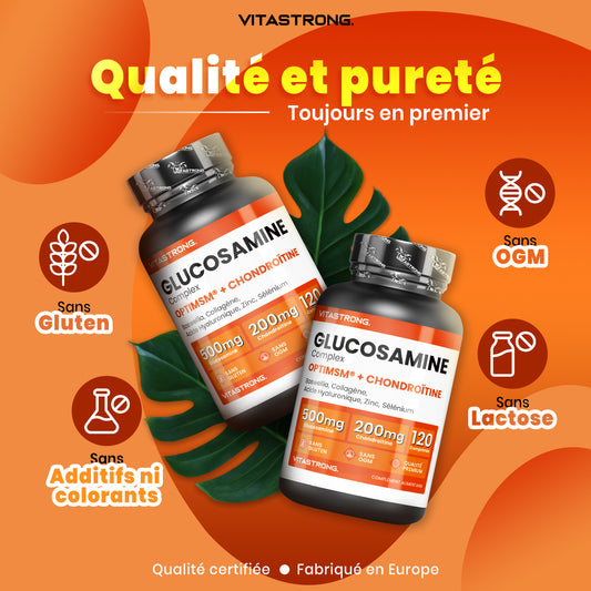 Vitastrong Glucosamine Chondroitin with MSM, Collagen, Hyaluronic Acid, Zinc, Selenium, Manganese, Boswellia for Bones, Joints, Cartilage, Premium Natural Chondroitin Glucosamine Complex