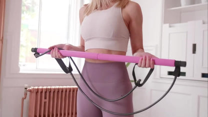 1pc Lingpeng Pilates Bar Kit with Colorful Resistance Bands - Stainless Steel Fitness Equipment for Men & Women, Ideal for Home Gym, Yoga, Squats & Full Body Shaping - Lightweight, Easy to Assemble & Carry, Gym Accessories