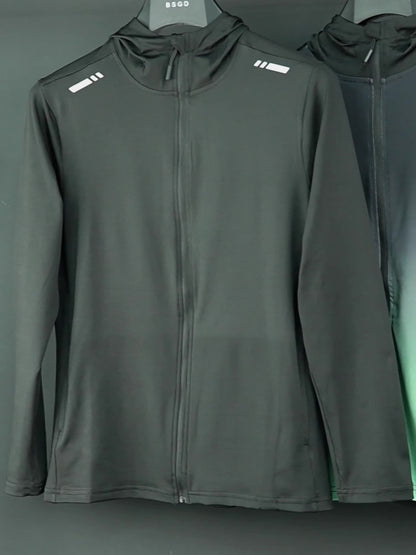 Men'S Black Ice Slicky Fiber Hoodie - Long Sleeve, High-Stretch, Zip-Up Sports Top with Zipper Pockets, Perfect for Fitness & Outdoor Activities, Outdoor Sports Top|Zippered Hoodie|Stretchy Fabric
