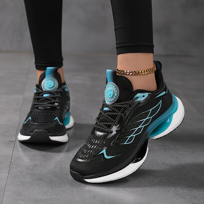 Women's Plus Size 6-12 Athletic Sneakers - Lightweight, Breathable Mesh Running Shoes with Shock Absorption, Non-Slip Sole, Lace-Up Closure in Black/Teal, White/Blue, Light Blue/Dark Teal - Casual Low-Top Design for All Seaso