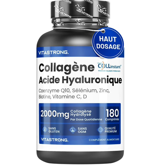 Collagen and Hyaluronic Acid 180 Tablets, Hydrolyzed Collagen 2000mg with Biotin, CoQ10, Zinc, Selenium, Vitamins C & D, Skin, Bone, and Joint Supplement