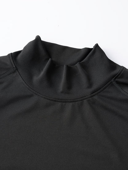 Men's Quick-Dry Stretch Fitness Shirt - High Neck Long Sleeve Workout Top, Tight-Fit Gym & Boxing Shirt for All Seasons, Moisture-Wicking Athletic Performance Apparel, Gym Clothes, Training Top, Sporty Look, Stretchy Fabric,