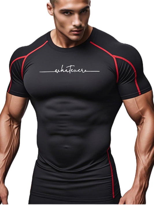 Yumei Water OBM Men's High-Elasticity Quick-Dry Workout T-Shirt - Moisture-Wicking 80% Polyester/20% Elastane, Striped Athletic Top for Running, Yoga, Gym & Outdoor Activities - Machine Washable, All-Season Comfort Fit