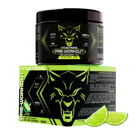Powerful Pre-Workout Booster 300g Lime Flavor, Vegan Preworkout with Vitamin B12, Citrulline, Beta Alanine, Caffeine, Taurine, AstraGin, Vitastrong (24 Servings, 1 Pack)