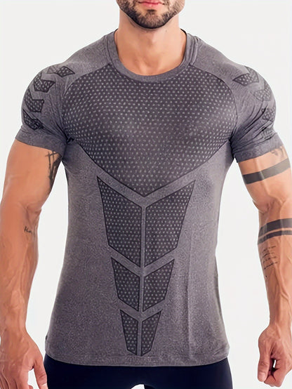 Men's Stretch Quick-drying Breathable Short Sleeve Round Neck Compression T-shirt For Body Building And Training