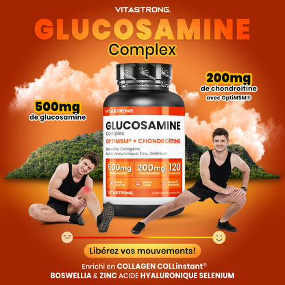 Vitastrong Glucosamine Chondroitin with MSM, Collagen, Hyaluronic Acid, Zinc, Selenium, Manganese, Boswellia for Bones, Joints, Cartilage, Premium Natural Chondroitin Glucosamine Complex