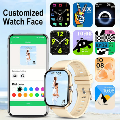 New 1.83-inch Full Touch Screen Silicone Strap Smartwatch for Men and Women, Fitness Tracker with Customizable Dial, Wireless Calling & App Connectivity, 100+ Sports Modes (Hiking, Climbing, Basketball), Remote Camera Control