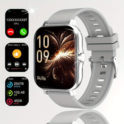 New 1.83-inch Full Touch Screen Silicone Strap Smartwatch for Men and Women, Fitness Tracker with Customizable Dial, Wireless Calling & App Connectivity, 100+ Sports Modes (Hiking, Climbing, Basketball), Remote Camera Control