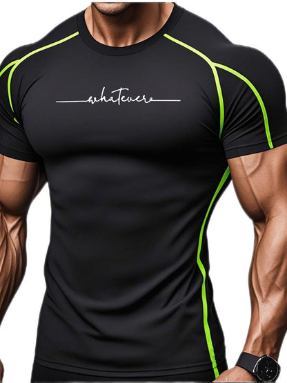 Yumei Water OBM Men's High-Elasticity Quick-Dry Workout T-Shirt - Moisture-Wicking 80% Polyester/20% Elastane, Striped Athletic Top for Running, Yoga, Gym & Outdoor Activities - Machine Washable, All-Season Comfort Fit