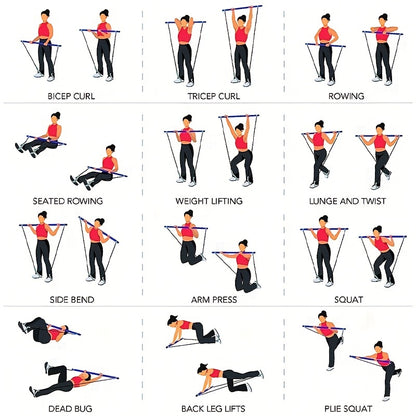 1pc Lingpeng Pilates Bar Kit with Colorful Resistance Bands - Stainless Steel Fitness Equipment for Men & Women, Ideal for Home Gym, Yoga, Squats & Full Body Shaping - Lightweight, Easy to Assemble & Carry, Gym Accessories