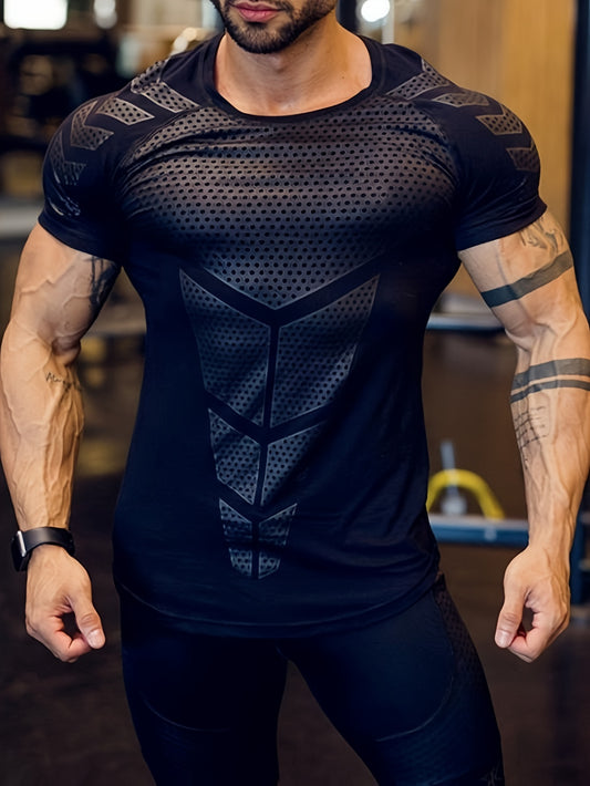 Men's Stretch Quick-drying Breathable Short Sleeve Round Neck Compression T-shirt For Body Building And Training