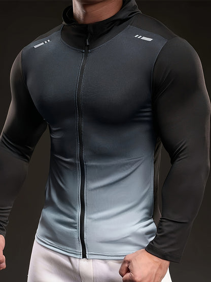 Men'S Black Ice Slicky Fiber Hoodie - Long Sleeve, High-Stretch, Zip-Up Sports Top with Zipper Pockets, Perfect for Fitness & Outdoor Activities, Outdoor Sports Top|Zippered Hoodie|Stretchy Fabric