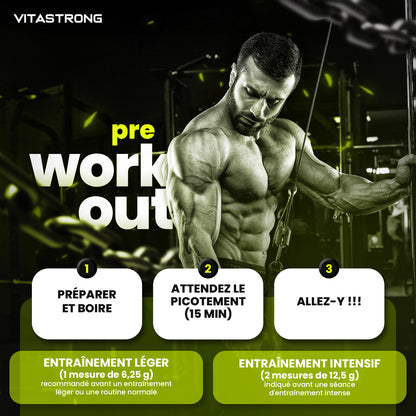 Powerful Pre-Workout Booster 300g Lime Flavor, Vegan Preworkout with Vitamin B12, Citrulline, Beta Alanine, Caffeine, Taurine, AstraGin, Vitastrong (24 Servings, 1 Pack)