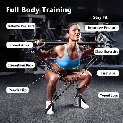 8pcs Set - Pilates Bar Kit with 4 Resistance Bands (63.5 KG) Portable Home Gym Fitness Equipment Set with Ankle Straps And Portable Drawstring Backpack for Men And Women Fitness Workout