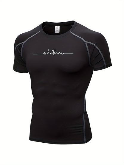 Yumei Water OBM Men's High-Elasticity Quick-Dry Workout T-Shirt - Moisture-Wicking 80% Polyester/20% Elastane, Striped Athletic Top for Running, Yoga, Gym & Outdoor Activities - Machine Washable, All-Season Comfort Fit