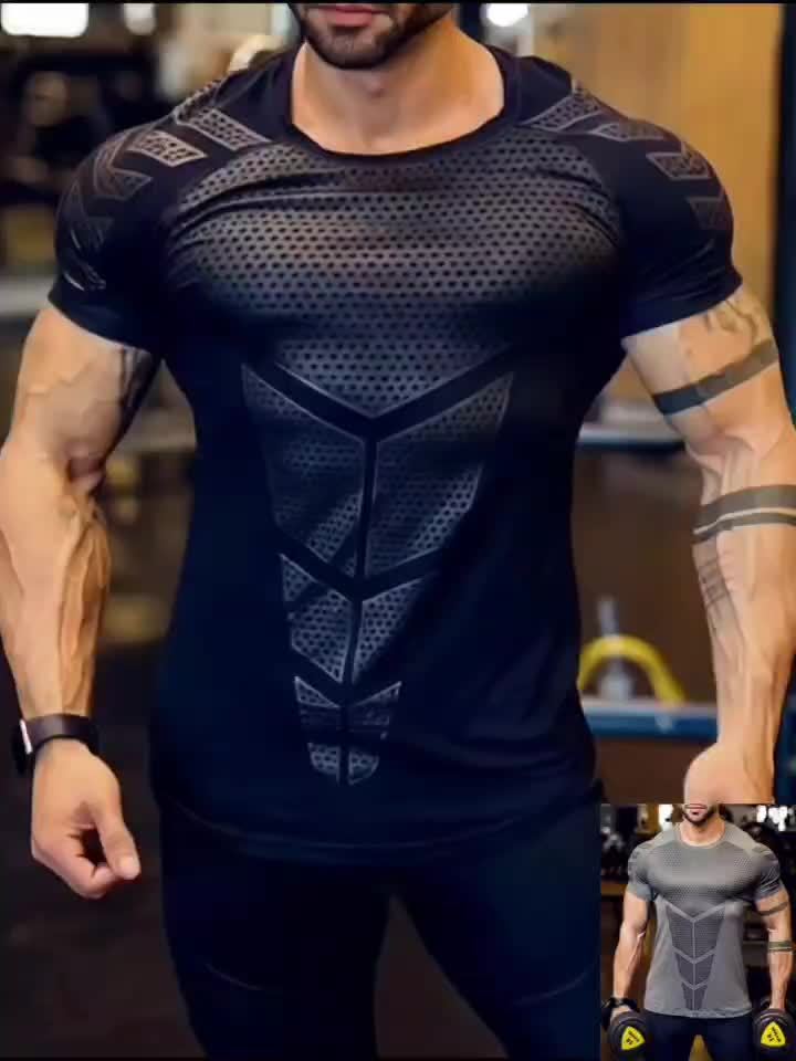 Men's Stretch Quick-drying Breathable Short Sleeve Round Neck Compression T-shirt For Body Building And Training